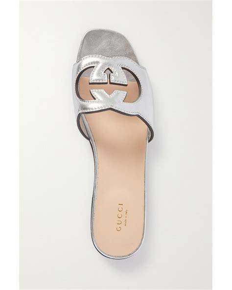 gucci beloved cutout metallic leather slides|gucci slides clearance.